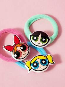 THE POWERPUFF GIRLS X SHEIN 12Pcs Cute Cartoon Girls Hair Tie And Hair Clip Set. Elastic Rubber Bands, Widened And Thickened, Won't Pull Hair, Suitable For Tying Hair And Bangs,Blossom & Bubbles & Buttercup - Multicolor - View 7