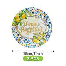 Bộ chén đĩa, khăn ăn và cốc dùng một lần Green Leaf Lemon, phục vụ 8 người. Bộ đồ dùng tiệc dùng một lần này (bao gồm chén đĩa, khăn ăn và cốc) rất phù hợp cho các bữa tiệc sinh nhật, đám cưới và dã ngoại gia đình. - Xem 10