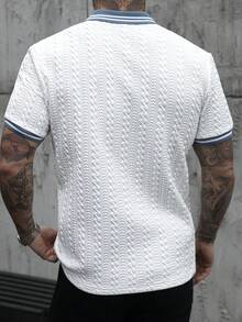 Manfinity Homme 男士经典领拼接针织 Polo 衫，商务休闲上衣，柔软亲肤面料，撞色简约设计，时尚通勤百搭上衣，可作为男士生日礼物 - 白色 - 查看 2