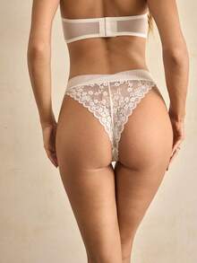Charlaine 白色蕾丝网拼接交叉法式浪漫优雅精致女士内裤 - 白色 - 查看 2