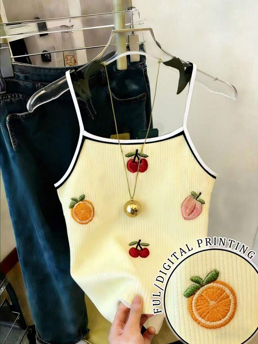 SHEIN Camiseta de tirantes ajustada y corta para mujer - Amarillo - Ver 1