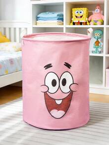 SpongeBob SquarePants | SHEIN 1个卡通图案收纳篮，亚麻材质，高清印花，可收纳衣物、玩具等各种物品 - 藕粉色 - 查看 2