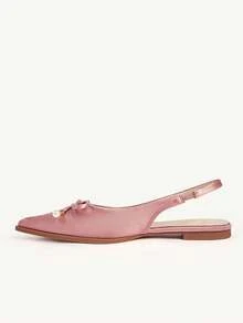 CUCCOO CHICEST 女士鞋 春夏新款浅粉色蝴蝶结珍珠女鞋 织物鞋面 透气内里 日常休闲时尚平底鞋 - 粉色 - 查看 5