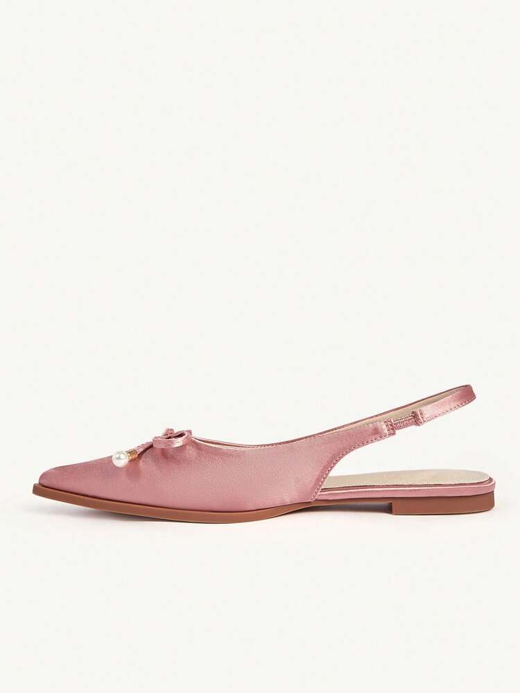 CUCCOO CHICEST Women Shoes Summer And Summer New Low Vamp Pink Bow With Pearl Women's Shoes Fabric Upper Breathable Inside Daily Casual Fashion Flat Shoes Wedding Shoes Summer Shoes Bride Shoes