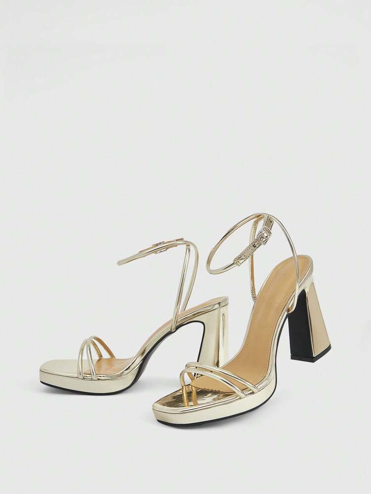 CUCCOO LuxiPop Classic Minimalist Fashion Women's High Heel Chunky Sandals, Square Toe One-Strap, Suitable For Banquet, Party, Dance, Date, Sexy Outfit, Vacation, Travel, 2000s Style