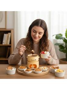 Ceramic Chocolate Melting Set, Ceramic Mini Fondue Set (Candles Not Included) – Mini Melting Cups For Melting Chocolate, Cheese Dips, And Heating Candies – Compact Dessert Party Set, Perfect For Date Nights, Weddings, Birthday Parties, And Valentine's Day Gifts – Easy To Clean - Multicolor - View 4