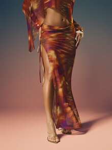 MISSGUIDED Women's Printed Side Split Maxi Skirt With Drawstring Tie Detail In Vibrant Abstract Pattern - Multicolor - View 1