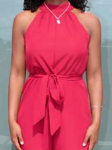 Steph T 度假高领开叉哈伦连体裤带口袋 - E 勃艮第连体裤红色连体裤女装度假连体裤红色连体裤 - 酒紅色 - 查看 5