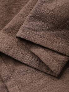 DAZY Embroidered Hollow Lace-Up Loose Long Sleeve Pullover Elegant Summer Blouse For Women - Brown - View 8