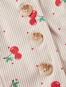 SHEIN MOD 女士休闲灯芯绒樱桃领背心，春夏女装，节日、派对、海滩装、毕业典礼、外出上衣、晚礼服、生日装、夏季度假装、沙滩上衣、印花上衣、樱桃图案服装、吊带背心、樱桃印花上衣，复古风格女装，无袖翻领上衣 - 彩色 - 查看 5