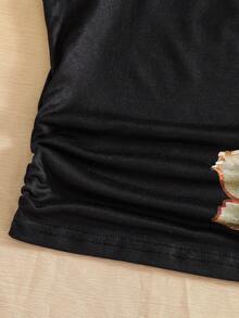 少女碎花亮片休闲百搭吊带背心，适合日常外出、旅行和上学穿着。 - 黑色 - 查看 5