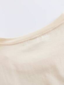 SHEIN Áo thun ngắn tay cổ tròn in hình chanh và chữ - Chất liệu mềm mại, thoáng khí, co giãn nhẹ, kiểu dáng thường ngày cho mùa hè và mùa xuân - Áo thun nữ dáng regular fit, áo thun in hình dành cho nữ. - Màu be - Xem 3