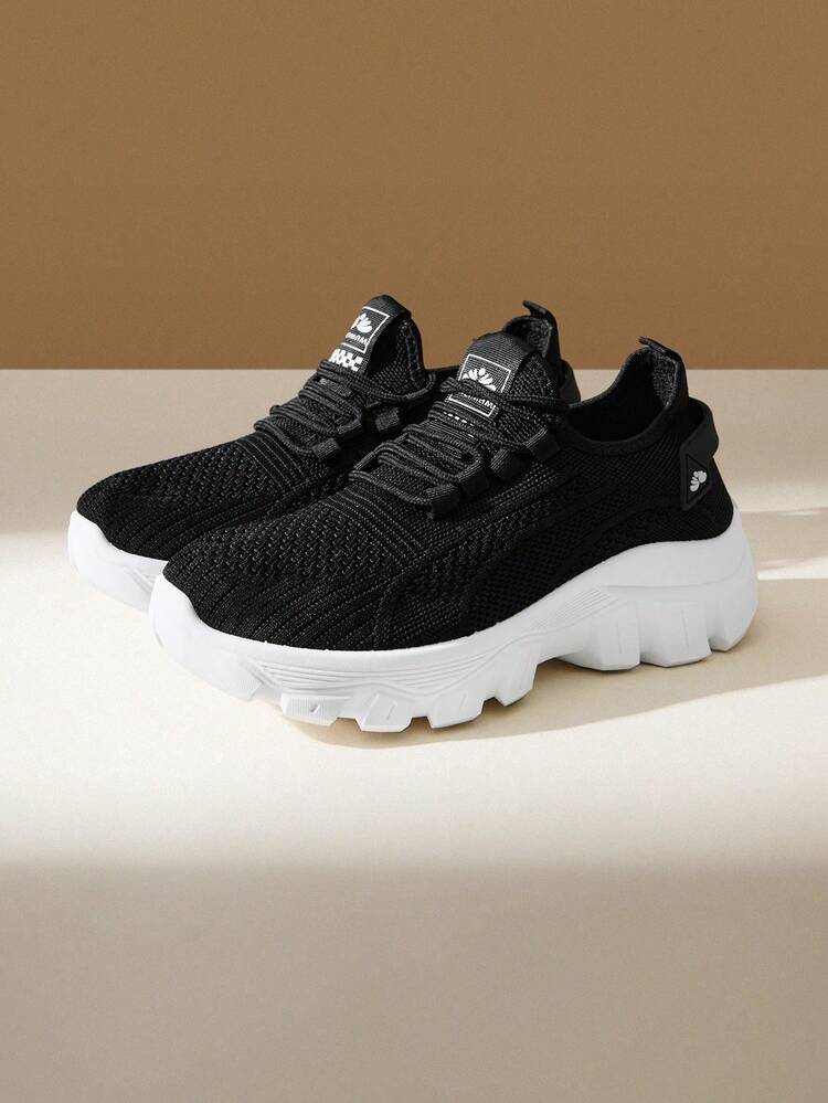 CUCCOO EASI Black And White Contrasting Color Chunky Sneakers, Thick-Soled Heightening Breathable Sneakers, Spring And Summer Commuting Versatile Women's Shoes