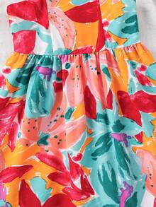 少女雪纺碎花吊带荷叶边下摆休闲连衣裙 - 彩色 - 查看 5