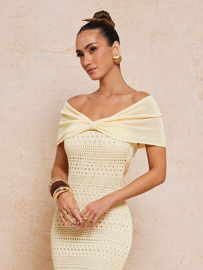 Lumalex 女士露肩纯色优雅收腰针织派对连衣裙