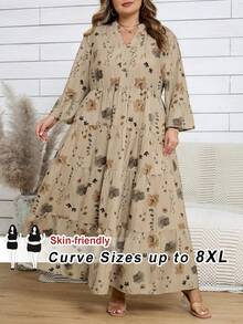 SHEIN CURVE+ Váy đi biển dáng rộng in họa tiết hoa cỡ lớn cho nữ, tay loe, trang phục đi biển/đồng quê/mùa hè/trang phục đi biển - Nhiều màu - Xem 10