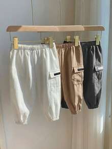 SHEIN Baby Boys Elastic Waist Casual Cargo Style Ankle Pants, Summer - Multicolor - View 7