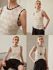 MOTF PREMIUM TOP DE PUNTO CALADO SIN MANGAS CON RIBETE DE CONTRASTE - Albaricoque - Ver 7