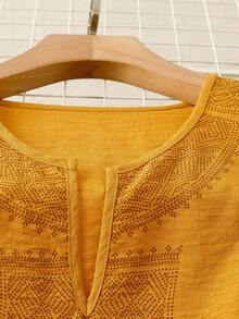 Rusticease Plus Size Women's Casual White Hollow Embroidery Blouse,Fall Clothes - Yellow - View 7
