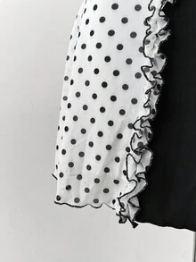 Sunspun Rochie de damă la modă, cu buline și volane, mărime plus, model damă - Alb-negru - Vizualizare 5