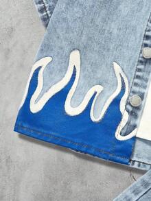 2pcs/Set Young Boy New Fashion Distressed Street Cool Style Graffiti Flame Print Loose Fit Blue Denim Short Sleeve Shirt And Long Jeans Shorts Set Spring Summer, For Kids Boy Spring/Summer Dailywear Outfits,Boys Streetwear Outfits,Beach Vacation Outfits For Boys,Boys Summer Boho Outfits,Casual Clothes For Boys,Graphic Jeans Boys,Toddler Two-Piece Set,4-Year-Old Boys Two-Piece Set,Summer Two-Piece Set,Casual Two-Piece Set - Light Wash - View 5