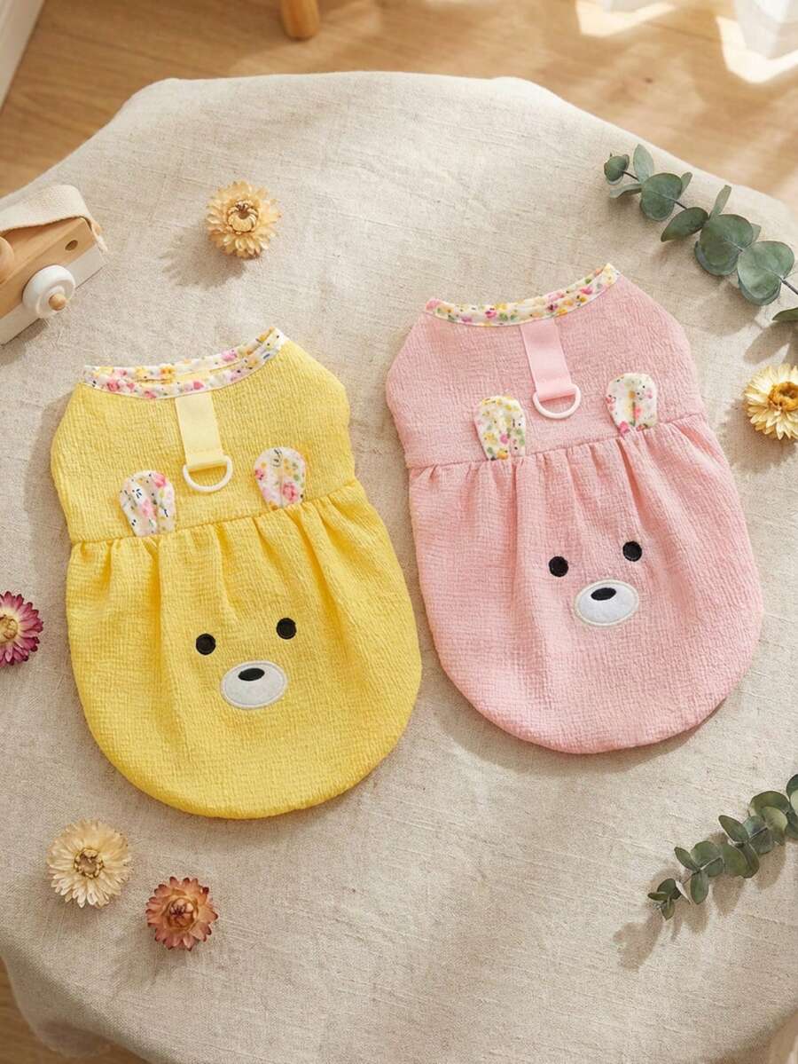 PETSIN 狗狗服装、猫咪服装、动物裙装、宠物春夏新品系列、幼犬连衣裙、公主风百搭连衣裙、条纹印花、小型动物服装、清凉防晒霜 - 彩色 - 查看 1