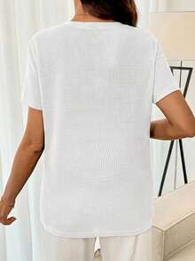 SHEIN Pregnant Women's Solid Color Round Neck Casual Breastfeeding Functional Short Sleeve Top, Versatile For Daily Wear - White - View 2