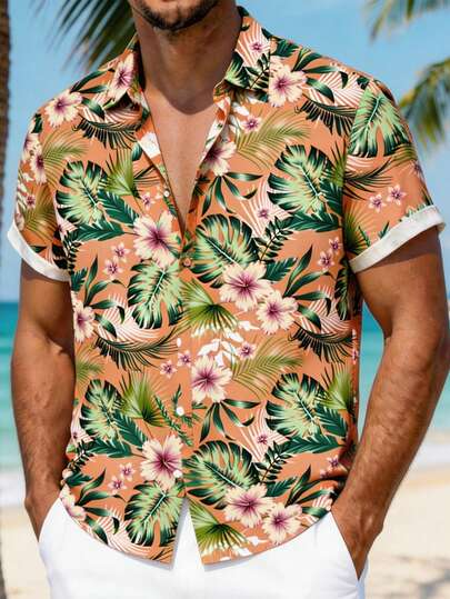 VIVINTIMO 男士花卉度假衬衫，适合海岛、休闲和夏威夷度假村穿着
