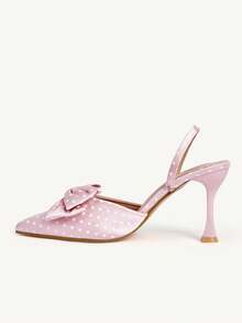 CUCCOO CHICEST Women Shoes Sweet Pink Polka Dot Bow High Heel Single Shoes Pointed Thin Heel High Heel Mullers Wedding Shoes Spring Shoes Bride Shoes - Multicolor - View 5