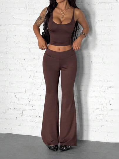 SHEIN HypeZone 街头风女装纯色吊带背心和低腰裤两件套，春夏款