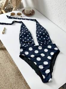 Swim Chiccia 波点印花柔软面料吊带优雅性感连体泳衣（女款） - 彩色 - 查看 6