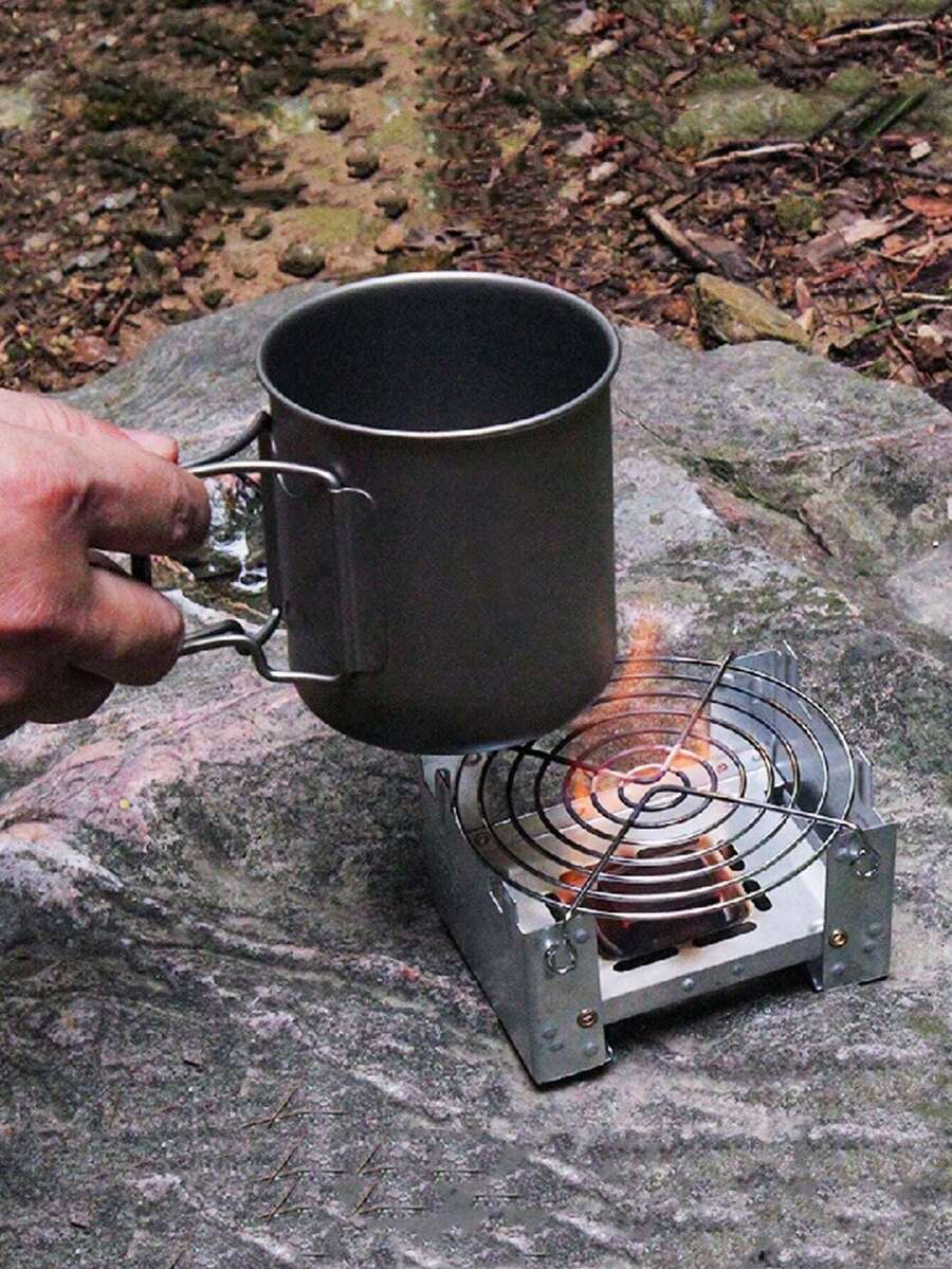 1pc/2pcs Random Style Camping Portable Solid Fuel Stove, German Folding Stove, Cartridge Stove, Foldable Outdoor Stove, Metal Iron Net - Silver - View 1
