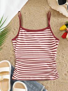 少女条纹吊带背心，百搭休闲，适合日常休闲穿着、户外旅行、上学等场合。 - 紅白色 - 查看 2