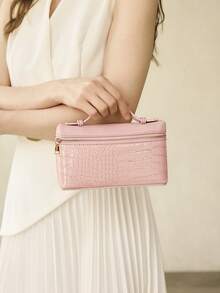 MOTF PREMIUM WOMEN'S FASHIONABLE AND ELEGANTCROCODILE PATTERN HANDBAG BOX BAG - Baby Pink - View 7