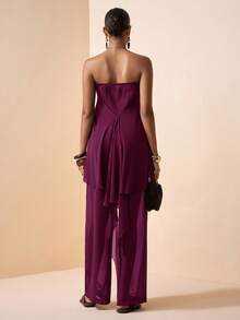 Zivah 2026春夏新款音乐节、复活节、圣帕特里克节、情人节、约会、西部风、游牧风、生日派对、毕业典礼、大学、学生、日常穿着、基础搭配、休闲、度假、邮轮、海滩、日光浴、爆款、街头风、婚礼宾客、通勤、早午餐、机场、派对、假日郊游、办公穿着雪纺荷叶边无袖上衣和裤子棕色两件套 - 紫色 - 查看 2