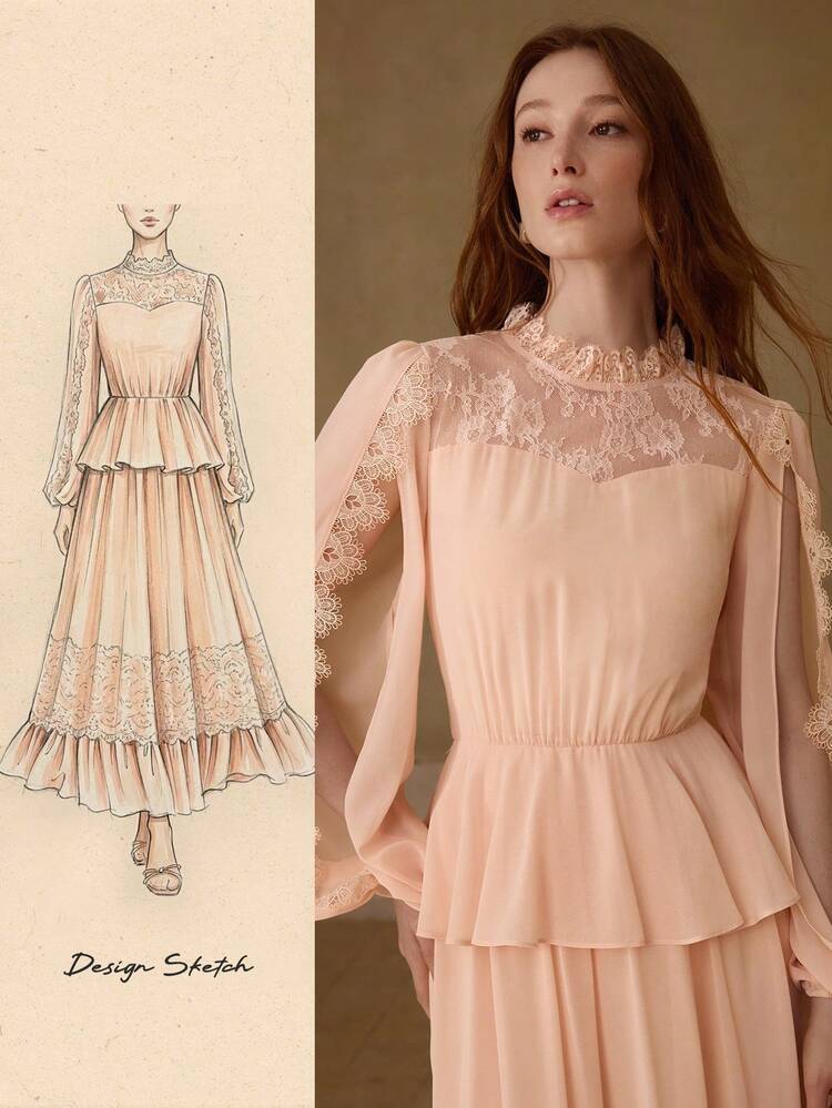 WOMEN'S ROMANTIC ELEGANT LACE PATCHWORK LONG DRESS, SPRING/SUMMER