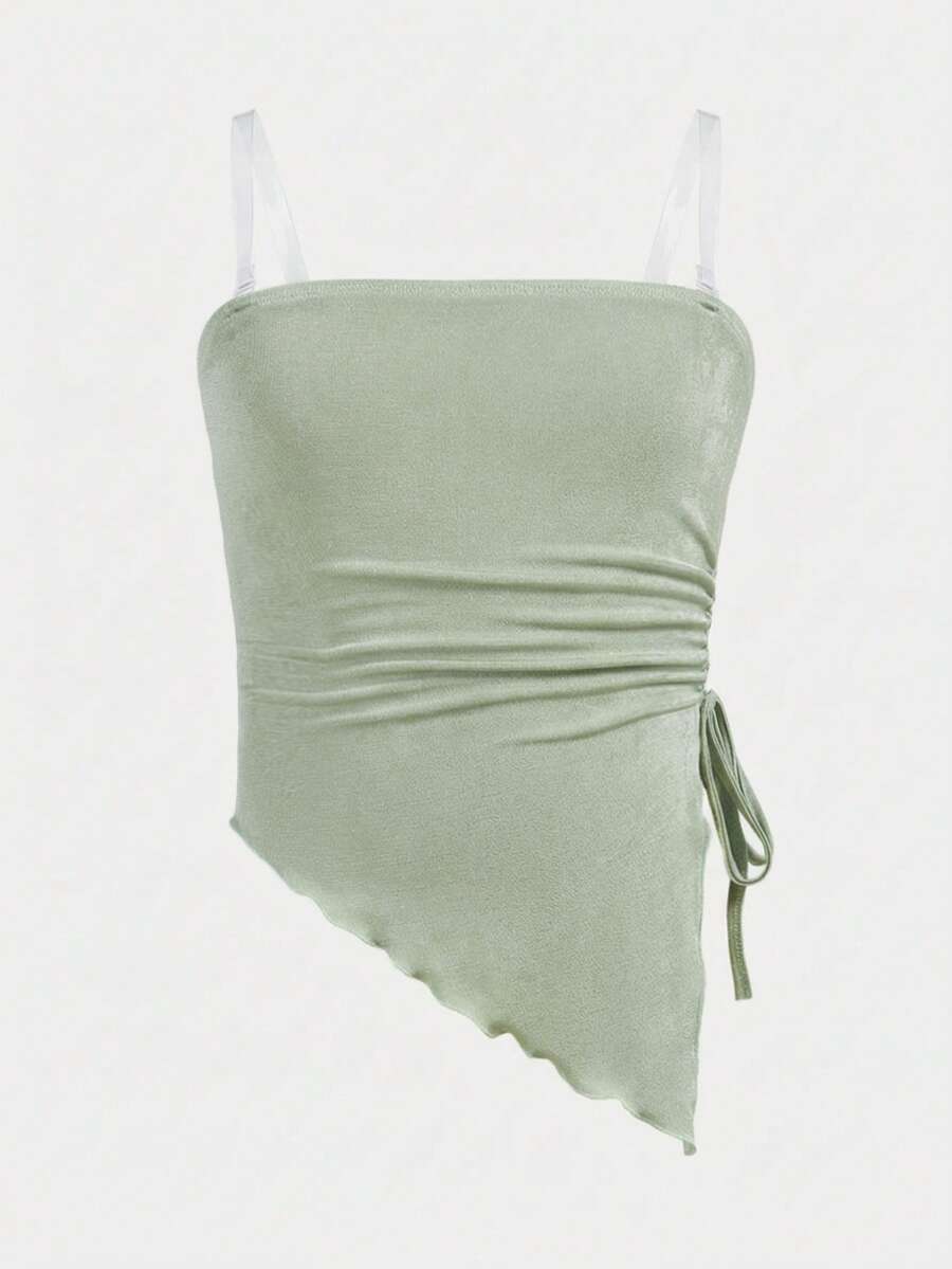 SHEIN Girlism 少女修身休闲简约舒适无袖不对称下摆背心 - 薄荷綠 - 查看 1