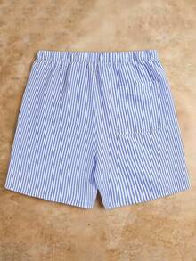 HIMLAND 男士抽绳腰休闲梭织条纹夏季短裤 - 黑色 - 查看 2