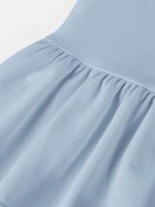 SHEIN Girlism Tween Girls Knitted Solid Color Cute Ruffle Layered Built-In Shorts Mini Skirt, Y2K Fashion, Back To School, Ruffle Skirt, Light Blue Skirt Girls,Kids - Dusty Blue - View 4