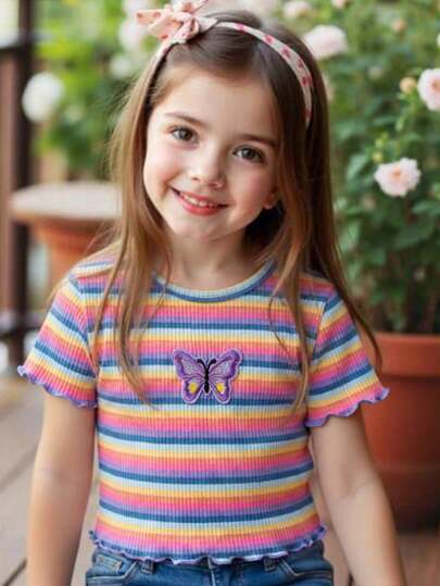 SHEIN Young Girl Fitted Crew Neck Solid Color Casual T-Shirt