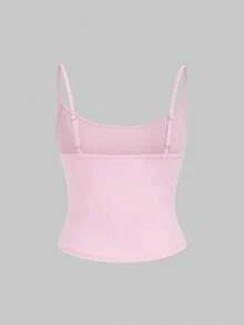 ROMWE Kawaii 可爱萌系表情吊坠，Y2K电子宠物玩具，手机挂饰，睡梦中的爱心翅膀，韩版春夏露脐吊带背心，小猫咪 - 粉色 - 查看 2