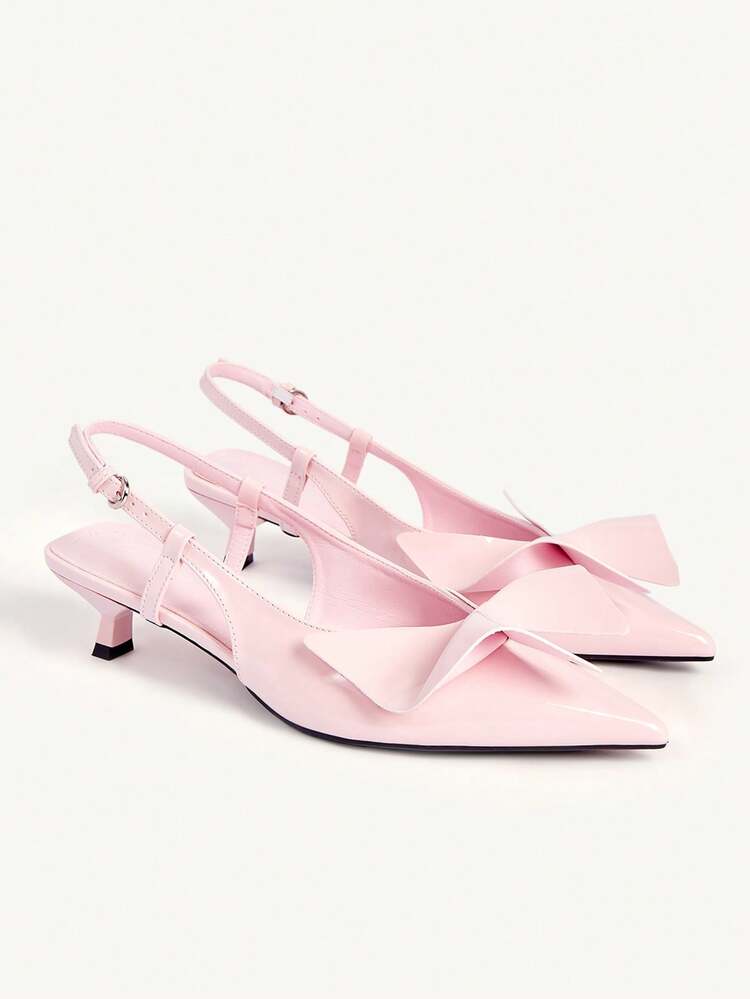 CUCCOO CHICEST Women's Shoes Summer And Summer New Pointed Toe Pink Patent Leather Origami Decorative Strap Kitten And Afternoon Tea Wear Elegant Dating Shoes Wedding Shoes Summer Shoes Bride Shoes