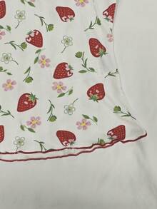 Glimmora 女士夏季休闲度假草莓碎花撞色蕾丝荷叶边褶皱胸部修身抹胸上衣 - 彩色 - 查看 4