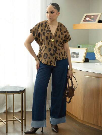 Melissa Matos 动物印花羊毛面料，纽扣装饰，复古时尚设计，百搭通勤女式背心