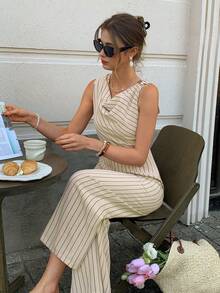 Elyressa Elegant Summer Jumpsuits Woven By Women - Apricot - View 3
