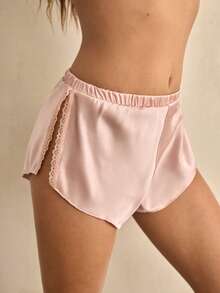 Charlaine Vita trosor med spetskant i satin för kvinnor, öppna på sidan - Dammrosa - Visa 6