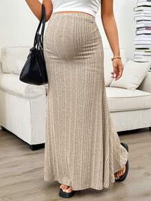 SHEIN Maternity Casual/Office Solid Color Mermaid Skirt - Khaki - View 8