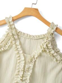 Franclia Women's Ruffled V-Neck Textured Loose Fit Tank Top, Suitable For Daily Wear, Vacation And Travel, Spring/Summer - Apricot - View 7