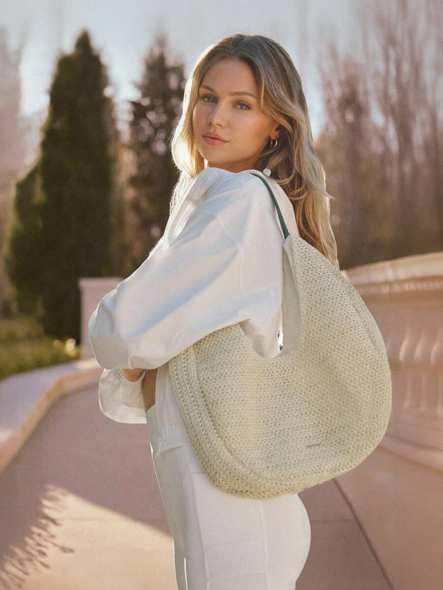 GLOWMODE Túi đeo vai nhỏ 5L Papyrus dệt thủ công, màu Coastal Glow, nhẹ, thoáng khí, khóa nam châm, thích hợp sử dụng hàng ngày, ngoài trời, đi nghỉ mát, đi biển. - Màu be - Xem 1