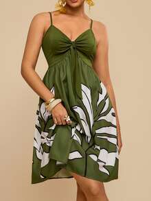 Travachic 大码休闲度假印花吊带连衣裙 - 綠色 - 查看 5